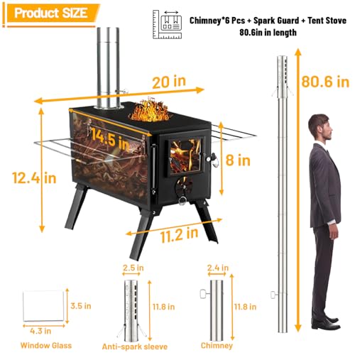 Hot Tent Stove,AVOFOREST Wood Burning Stove,Small Wood Stove with 7 Stainless Chimney Pipes for Outdoor Heating & Cooking,...