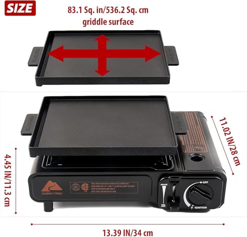 Ozark Trail 2 in 1 Butane Griddle Black, 7650 BTU Piezo-Electric Cast Aluminum Plate, Compact Lightweight Portable Grill f...