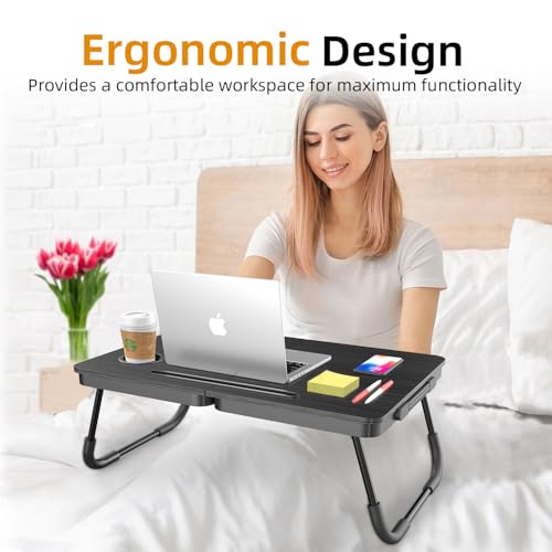 BUYIFY Portable Foldable Laptop Desk for Bed and Couch, Adjustable Lap Desk with Cup Holder and Phone Holder, Ideal for Wo...