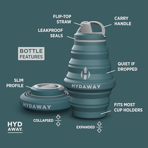 HYDAWAY 17oz Collapsible Water Bottle - BPA-Free, Leakproof, Lightweight, and Space-Saving - Perfect for Travel, Hiking, a...