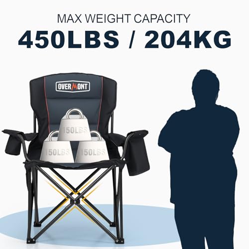 Overmont Oversized Folding Camping Chair - 450lbs Support with Padded Cushion Cooler Pockets - Heavy Duty Collapsible Chai...