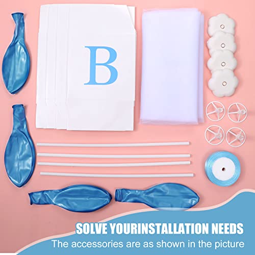 Wettarn 4 Set Blue Boy Baby Shower Table Centerpiece Decor 24'' Tulle Tutu Balloon with Letter Boxes Gender Reveal Centerp...
