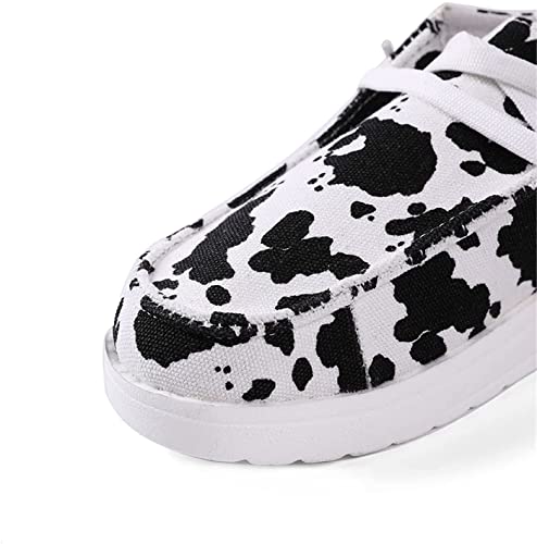 RACHAPE Cow Print Shoes Canvas Sneakers for Women Slip-Ons Flats Ladies Loafers
