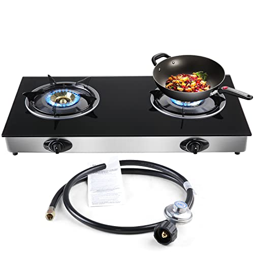 forimo Propane Gas Cooktop 2 Burners Gas Stove portable Tempered Glass Double Burners Stove Auto Ignition Camping Double B...