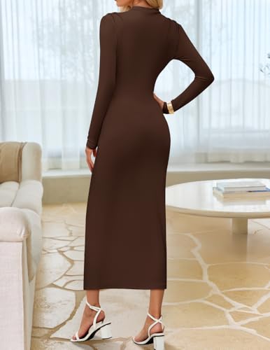 ZESICA Women's 2026 Spring Long Sleeve Bodycon Dress Mock Neck Wedding Guest Cocktail Party Long Midi Dresses