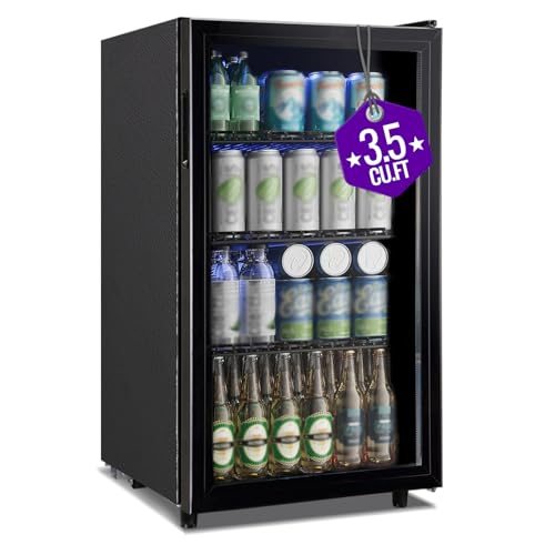 WANAI 3.5 Cu.ft Beverage Refrigerator Cooler, Mini Fridge with Glass Door for Beer Soda or Water, Small Drink Cooler Machi...
