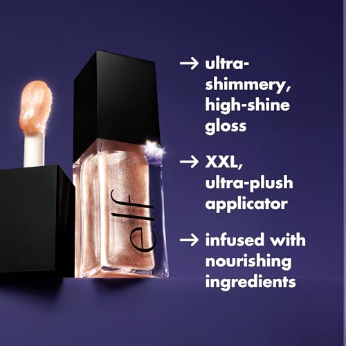 e.l.f. Glow Reviver Lip Oil, Nourishing and Hydrating with High-Shine Glimmer Finish & Sheer Wash Of Color, Minty Scent, N...
