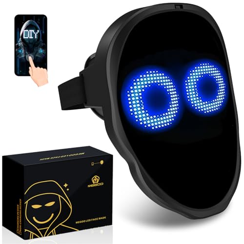 MEGOO Led Mask with Bluetooth Programmable App,Shining Led Light Up Face Mask for Adult Kid Halloween Masquerade Party