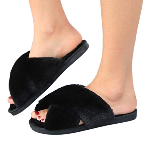 LZLER Women’s Cross Band Slippers, Soft Plush Fleece Lightweight Non Slip Open Toe Flip Flop Shoes House Indoor Outdoor Fu...