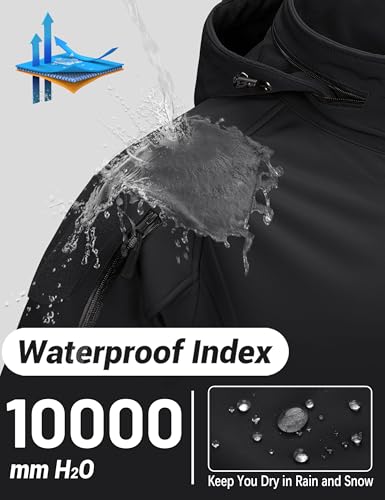 TACVASEN Men's Rain Jacket Tactical Military Hoodie Waterproof Windbreaker Softshell Winter Fleece Coats Hiking Outdoor