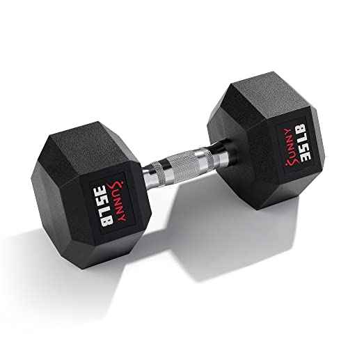 Sunny Health & Fitness Hex Style Dumbbell 5 LBS TO 50 LBS Chrome Handles, Hand Weight for Strength Training, Home Gym, Exercise, Workout Equipment Multiple Size Options