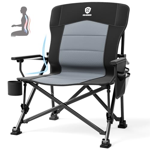 EVER ADVANCED Oversized Folding Camping Chair for Adults with Adjustable Lumbar Support, Heavy Duty Chair with Side Pocket...
