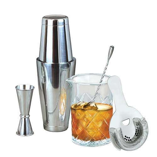 Lily's Home 6-Piece Boston Cocktail Shaker Set: Boston Shaker Cocktail Set,Mixing Glass, Mixing Spoon,Dual Sided Jigger an...