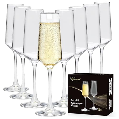 Ufrount Champagne Glasses Set of 8,Elegant 8oz Champagne Flutes,Clear Sparkling Champagne Flutes Glass Mimosa Glass for Pr...