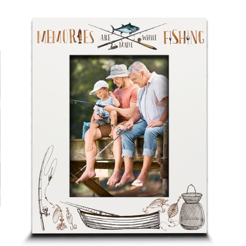 BELLA BUSTA Fishing Themed Picture Frame-Adventures, Fishing Memories Gifts-Christmas, Birthday, Father's Day, Grandpa, Da...