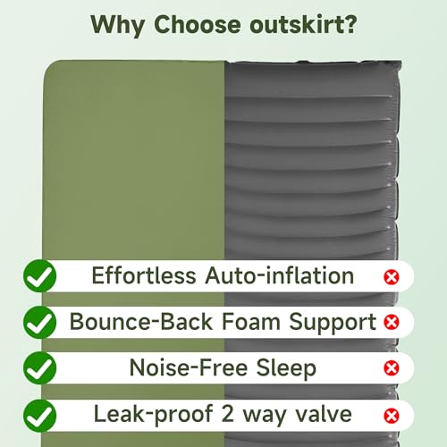 OUTSKIRT Camping Mattress, Self Inflating Sleeping Pad with Pump Sack, Foam Camping Pad for Sleeping, 4” Thickness Sleepin...