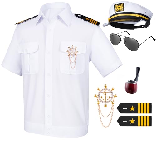 6PCS Men's Yacht Captain Sailor Costume Adult Shirt Hat Accessories Set Party Cosplay