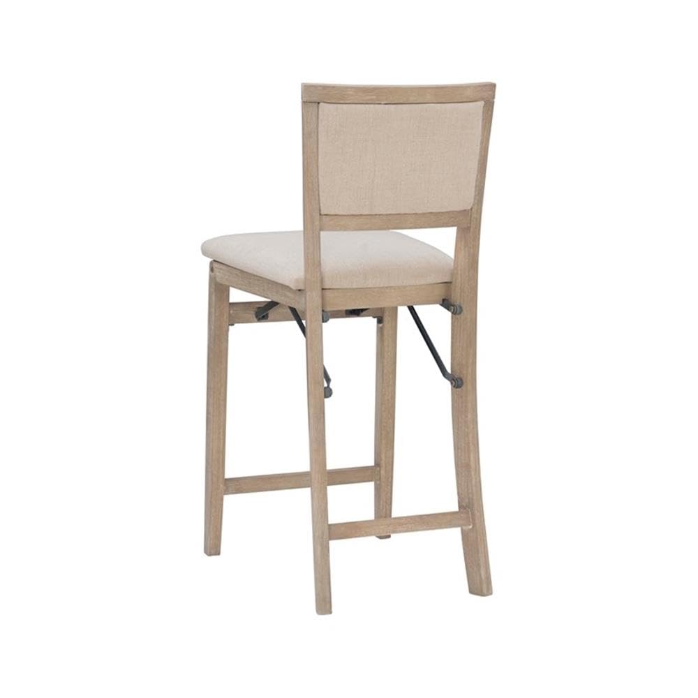 Linon Keira Folding Counter Stool Fabric Padded Back & Seat in Graywash Wood