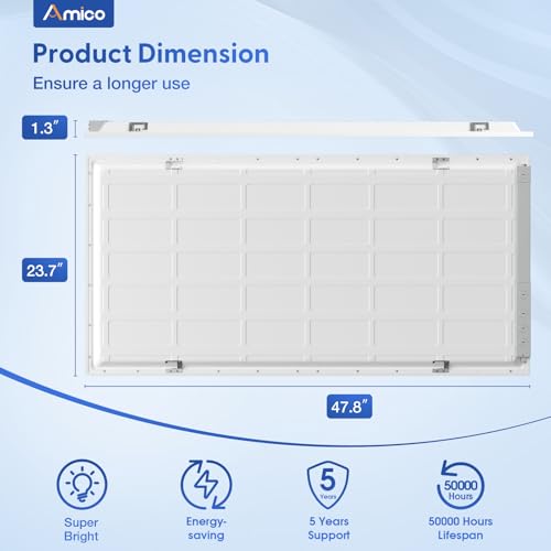 Amico 30 Pack 2x4 LED Flat Panel Light Fixture Selectable Color Temperature 4000K/5000K/6500K Drop Ceiling Office Lights 5...