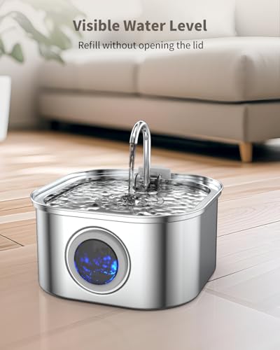 Vekonn Cat Water Fountain Stainless Steel, 3.2L/108oz Cat Fountain with Large Water Level Window, Pet Water Dispenser with...