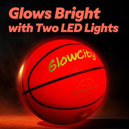 GlowCity Glow in The Dark Basketball - Sizes 5, 6, 7 Light Up Ball for Kids, Teens & Adults - Red Glow for Outdoor Games -...