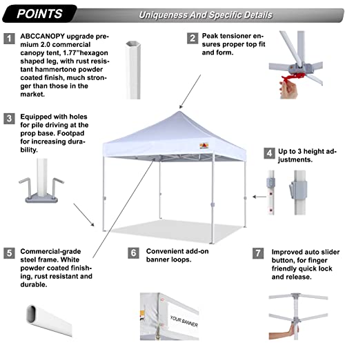 ABCCANOPY Commercial Pop Up Canopy Tent 10x10 Premium-Series, White