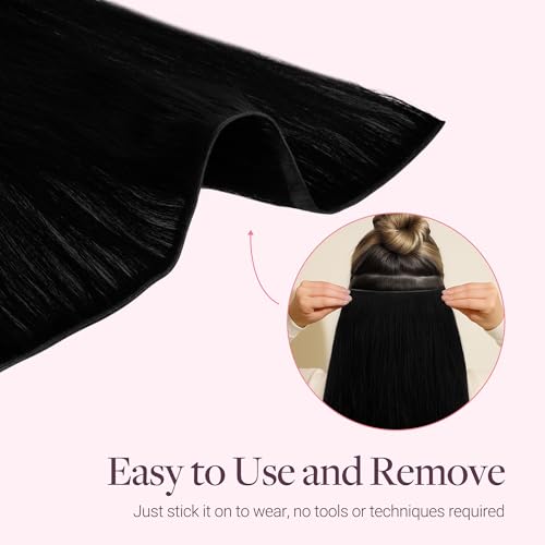 GOO GOO Tape In Weft Hair Extensions Human Hair, Genius PU Long Weft Tape In Hair Extensions Real Human Hair, Silky Easy to Use, 1 Jet black 22 inch 60g