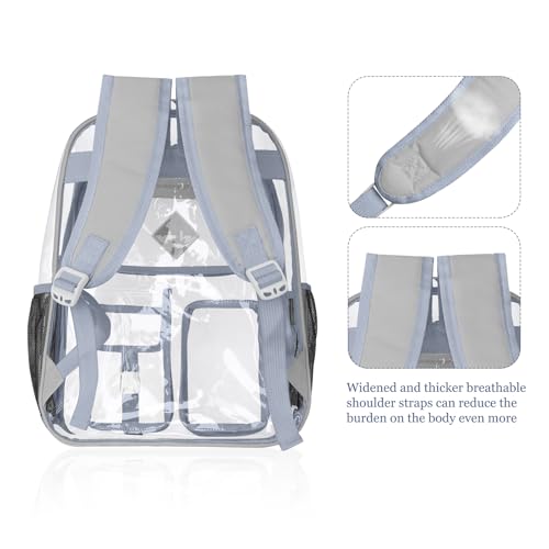 Clear Backpack Heavy Duty Large PVC Transparent See Through Backpacks Work Travel Stadium Approved Festival Backpack (Grey)