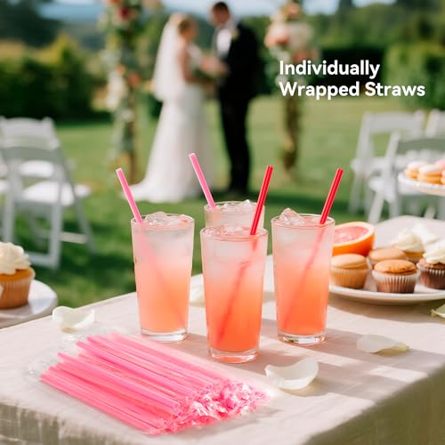 50PCS Valentine’s Day Heart Shaped Pink Straws,Individually Wrapped Cute Plastic Drinking Straws for Valentine & Galentine...