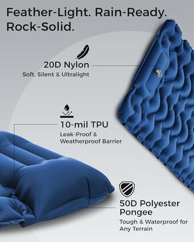 KingCamp Sleeping Pad for Camping, Inflatable Sleeping Pad Ultralight Connectable Camping Mattress with Pillow Built-in Fo...