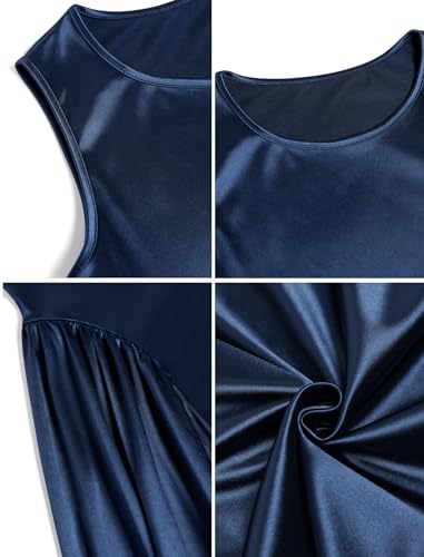 ZAFUL Women's Satin Cocktail Dresses for Wedding Guest, Semi Formal Sleeveless Midi Modest Dress Party Evening Gowns