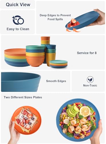 Homienly Dinnerware Set 32-Piece Wheat Straw Dinnerware Sets Unbreakable Reusable Dinnerware Set Kitchen Cups Plates and B...
