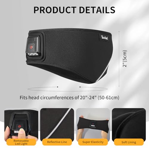 Taximi LED Ear Warmer Headband for Women and Men, Rechargeable Fleece Winter Headbands with Light for Running Cycling Skiing
