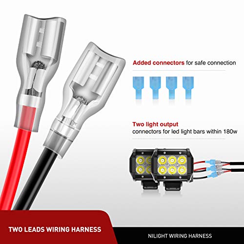 Nilight LED Light Bar Wiring Harness Kit Motorcycle Handlebar Push Button Switch 16AWG 2 Leads 12V On Off for ATV UTV Driv...