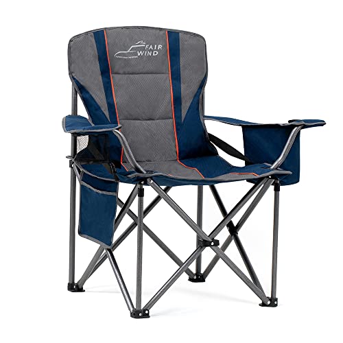 FAIR WIND Oversized Fully Padded Camping Chair for Heavy People with Lumbar Support, Heavy Duty Quad Fold Arm Chair with C...