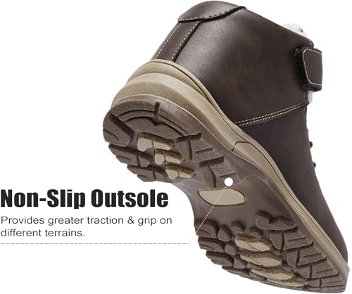 YINGCSM Boys Snow Boots Warm Fur Lined Non Slip Winter Shoes Lightweight Water Resistant Hiking Boot