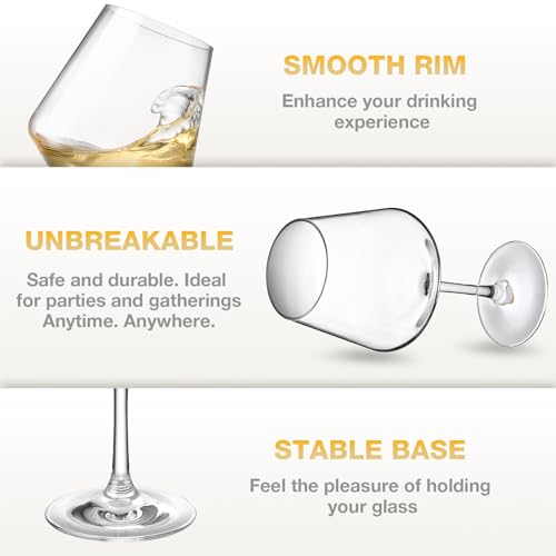 Hlukana Unbreakable Wine Glasses Set of 6, 16 oz Plastic Wine Glasses with Stem, BPA Free, Reusable Wine Glass for Poolsid...