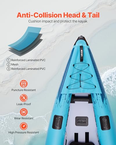 VEVOR 2-Person Inflatable Kayak, 14'4" x 3'7" – Extra Spacious for Family & Dogs, 700-lb Capacity Sit-in Kayak with Access...