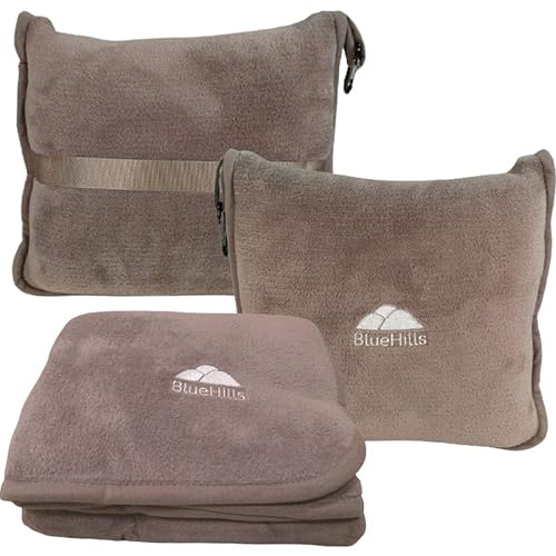 BlueHills Premium Soft Travel Blanket Pillow Airplane Flight Blanket Throw in Soft Bag Pillow case with Luggage Belt & Bac...