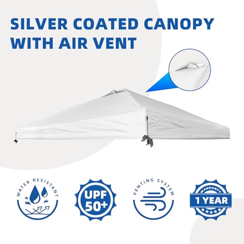 Chankee 10x10 Canopy Replacement Top,Sliver-Coated Pop Up Canopy Tent Top Cover Roof with Air Vent,Ropes and Velcro,UV Wat...
