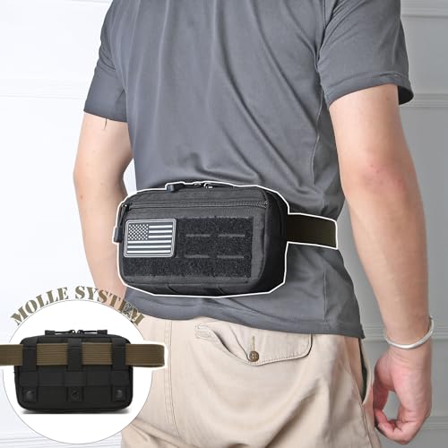 2 Pack Tactical Molle Admin Pouch with US Flag Patch and Keychain - Utility Laser Cut Tactical EDC Tool Pouch Bag Horizont...