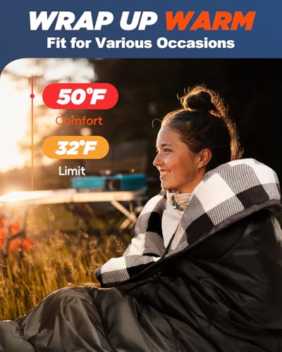 MEREZA Flannel Sleeping Bag for Adults Mens with Pillow, XL Cold Weather Sleeping Bag for 30 Degree 4 Season Camping Large...