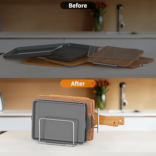 LAEMYFYRE Cutting Board Holder Stand, Chopping Board Organizer Rack with 304 Stainless Steel, Cookie Sheet Storage Organiz...