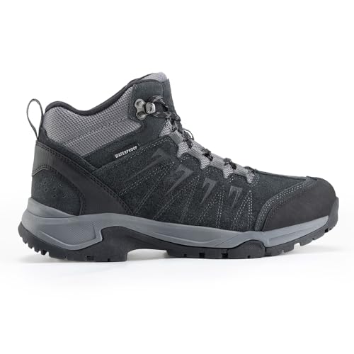 OUTJET Men's Waterproof Hiking Boots Lightweight Comfortable Leather Mid Ankle Outdoor Trekking Boot
