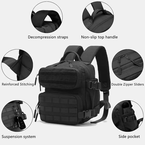 FLWVOG 9L Mini Backpack for Men and Women, Small Backpack for Gym Hiking Travel Sports Running (Black)