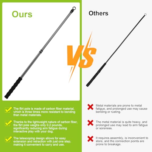 Msnaile Carbon Fiber Flirt Pole for Dogs, 0.2 Pounds Lightweight Dog Flirt Pole for Large Medium Small Dogs, Telescopic Fl...