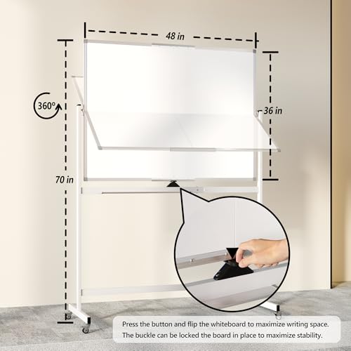 Neatsure Large Rolling Whiteboard on Wheels, 48" x 36" Double-Sided Mobile White Board with Stand, 4' x 3' Portable Standi...