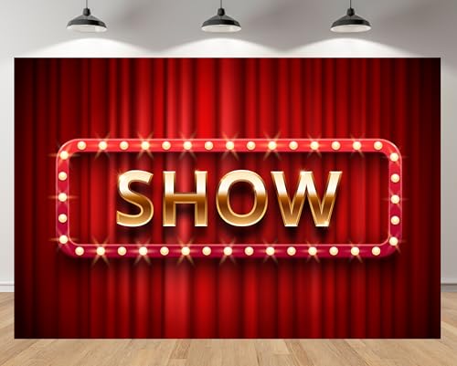MAEQLQLM 5x4ft Night Show Backdrop Red Curtain Sparkling Bulbs Red Night Lights Background for Dancing Music Party Singer ...