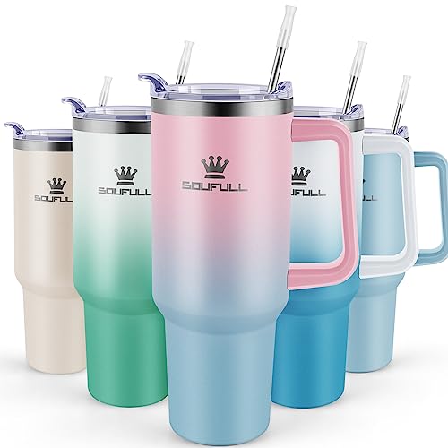 40 oz Tumbler with Handle and Straw Lid, 100% Leak-proof Travel Coffee Mug, Stainless Steel Insulated Cup For Beverages, K...