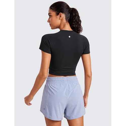 CRZ YOGA Seamless Crop Workout Tops for Women - Athletic Running Gym Yoga Short Sleeve Shirts Basic